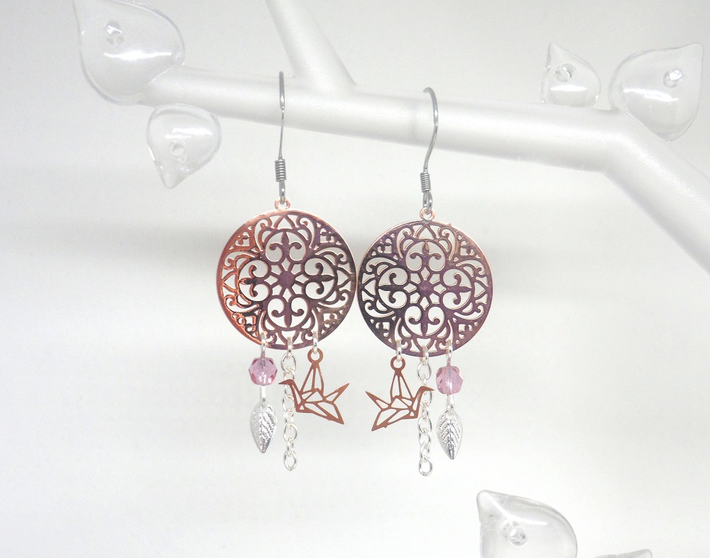 Odacassie_007-1_Bouclesdoreilles_mandalas_oiseaux_origami_or_rose Bijoux et accessoires Odacassie