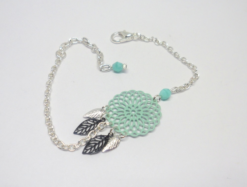 Odacassie_044-2_Bracelet_rosace_feuilles_vert_deau_menthe_turquoise_noir_argente