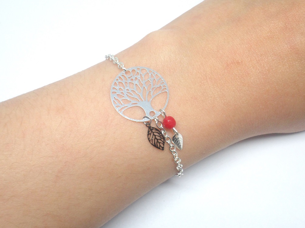 Odacassie_035-1_Bracelet_estampe_arbre_de_vie_feuilles_argente_rouge_noir