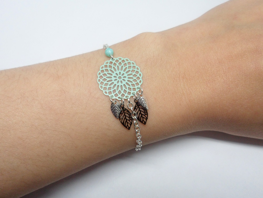 Odacassie_044-1_Bracelet_rosace_feuilles_vert_deau_menthe_turquoise_noir_argente