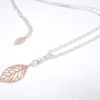 collier minimaliste feuilles et perles estampes mariage cérémonie argenté or rose gold