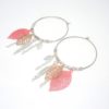 boucles d'oreilles créoles feuilles plumes attrape-rêves argenté rose