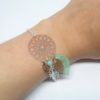 bracelet attrape-rêves dreamcatcher or rose gold argenté vert opale turquoise clair estampes plume perles