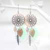 boucles d'oreilles attrape-rêves dreamcatcher or rose rose gold argenté vert opale turquoise clair estampes feuilles plumes perles