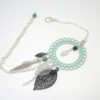 bracelet dreamcatcher attrape-rêves vert d'eau turquoise argenté noir fines estampes feuilles plume perles création Odacassie