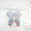 Boucles d'oreilles losanges fleurs feuilles corail vert émeraude argenté acier inoxydable création Odacassie