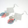 Boucles d'oreilles losanges fleurs feuilles corail vert émeraude argenté acier inoxydable création Odacassie