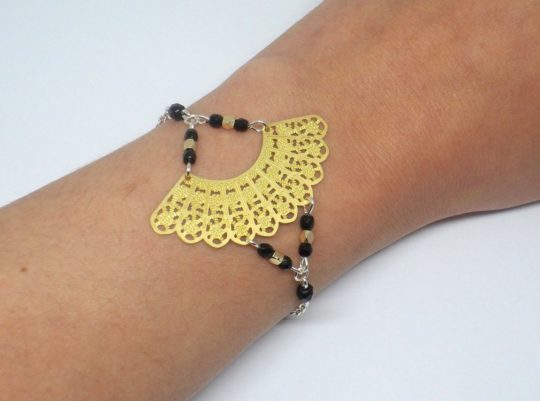 bracelet éventail doré noir argenté style japonisant asiatique estampe chic tendance bijou fait main par Odacassie