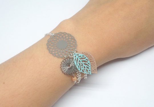 Bracelet acier inoxydable turquoise sable argenté estampes dreamcatcher attrape-rêves création édition limitée Odacassie