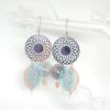 Boucles d'oreilles acier inoxydable rosaces fines estampes feuilles turquoise clair sable argenté dreamcatcher attrape-rêves bijou édition limitée Odacassie