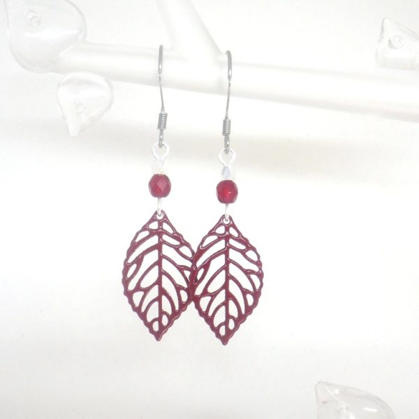 Boucles D'oreilles Feuille Rose En Argent - Modèle 16 | Bijou Floral Délicat | Neuf Avec étiquettes
