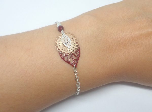 bracelet feuilles rosace bordeaux argenté or rose rose gold estampes création édition limitée Odacassie