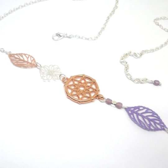 Headband attrape-rêves dreamcatcher bijou de tête feuilles fleur perles or rose rose gold argenté lilas mauve création édition limitée Odacassie