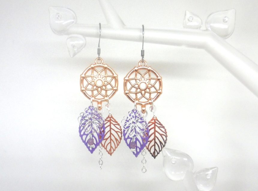 Boucles d'oreilles pendantes attrape-rêves|Bijoux attrape-rêves| Boucles d'oreilles hippie| Boucles d'oreilles bohèmes| Bijoux faits main| Boucles