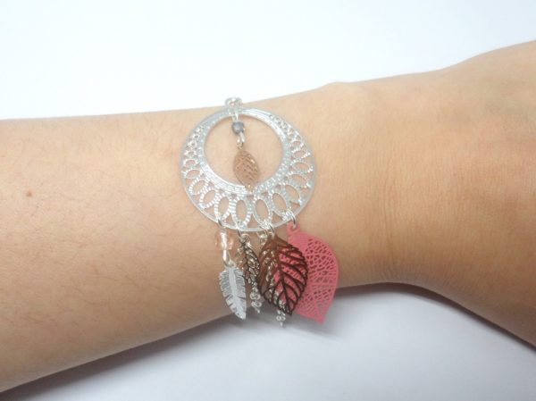 bracelet attrape-rêves mariage argenté rose