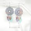 Boucles d'oreilles oiseaux fleurs feuilles estampes argenté turquoise lilas or rose acier inoxydable création édition limitée Odacassie