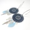 Boucles d'oreilles bleu pétrole bleu clair argenté esprit attrape rêves fines estampes grand format acier inoxydable création Odacassie bijou fait main