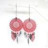 Boucles d'oreilles rouges et noires argentées pièce unique Odacassie Collection Noël 2017 fines estampes dreamcatcher