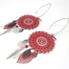 Boucles d'oreilles rouges et noires argentées pièce unique Odacassie Collection Noël 2017 fines estampes dreamcatcher