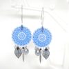 Boucles d'oreilles bleu électrique noir argenté tendance attrape-rêves fines estampes pièce unique Odacassie collection Noël 2017