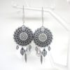 Boucles d'oreilles acier inoxydable noir blanc argenté pièce unique collection Noël 2017 fait main Odacassie fines estampes dreamcatcher