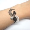 Bracelet chats au lune feuilles fines estampes breloques coeurs empreinte de chat love my cat dans les tons noir argenté et blanc création édition limitée Odacassie bijoux et accessoires