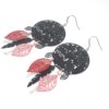 Boucles d'oreilles style nippon estampes fleurs de lotus noir rouge vieux rose argenté feuilles plumes création Odacassie bijoux et acccessoires faits main