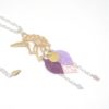 Sautoir licorne doré rose violet prune mauve lilas girly élégant tendance estampes feuilles perles en verre de Bohême long collier en édition limitée Odacassie bijoux et accessoires faits main