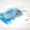 Bola de grossesse plumes bleues cage coeur ailes d'ange petits pieds feuilles perles en verre de Bohême bijou de grossesse argenté et bleu pièce unique réalisée sur mesure par Odacassie les créations de Cassandre bijoux et accessoires faits main