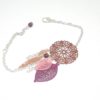 Bracelet cuivré violet rose argenté tendance attrape-rêves dreamcatcher feuilles rosace fleurie plume perles bracelet ajustable réglable par Odacassie les créations de Cassandre bijoux et accessoires faits main bijoux poétiques bohèmes romantiques