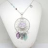 Collier de grossesse fleurs de tiaré arbre de vie feuilles oiseaux perles attrape-rêves dreamcatcher mauve violet vert d'eau argenté bola de grossesse pièce unique par Odacassie les créations de Cassandre bijoux et accessoires faits main bijoux poétiques bijoux bohèmes bijoux romantiques idée cadeau naissance idée cadeau femme enceinte idée cadeau grossesse