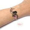 Bracelet chat sur la lune feuilles fleur rose noir acier inox par Odacassie