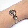 Bracelet arbre de vie noir argenté estampes feuilles perles par Odacassie les créations de Cassandre bijoux et accessoires faits main bijoux poétiques bijoux bohèmes bijoux romantiques idée cadeau femme