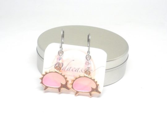 Boucles d'oreilles hérissons rose doré argenté acier inoxydable boucles d'oreilles résine pailletée enfant par Odacassie les créations de Cassandre bijoux et accessoires faits main bijoux poétiques bijoux bohèmes bijoux romantiques idée cadeau petite fille