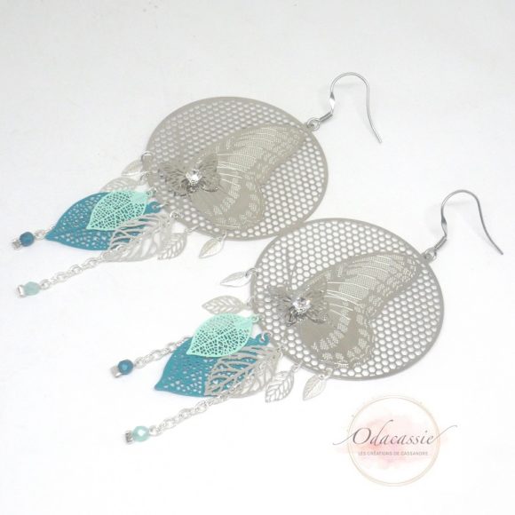 Boucles D'Oreilles En Verre Émeraude Vert Avec Strass Dorés - Clous Pendants Larme