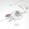 Commande personnalisée bola de grossesse et bracelet coordonnés attrape-rêves dreamcatcher dans les tons argenté violet mauve vert d'eau estampe arbre de vie cage étoilée ailes d'ange, feuilles, étoile, perles en verre de Bohême bijoux pièces uniques par Odacassie les créations de Cassandre bijoux et accessoires faits main bijoux poétiques bijoux bohèmes bijoux romantiques idée cadeau femme enceinte idée cadeau naissance idée cadeau grossesse