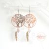 Boucles d'oreilles fées doré ou argenté au choix fines estampes arbres et fées plumes feuilles perles esprit attrape-rêves acier inoxydable blanc noir par Odacassie les créations de Cassandre bijoux et accessoires faits main bijoux poétiques bijoux bohèmes bijoux romantiques