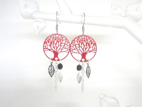 Boucles d'oreilles arbres de vie rouges Odacassie