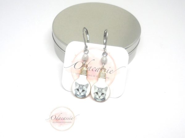 Boucles d'oreilles chatons gris enfants Odacassie