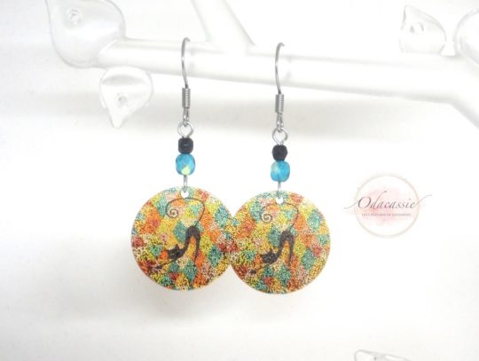 Boucles d'oreilles chats et losanges boucles d'oreilles pailletées par Odacassie