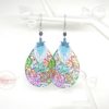 Boucles d'oreilles gouttes multicolores estampes feuilles et oiseaux origami perles par Odacassie