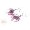 Boucles d'oreilles fleurs de lotus rose fuschia rosaces noires perles par Odacassie