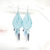 Boucles d'oreilles gouttes émeraude gris bleu nuit estampes perles attrape-rêves plumes par Odacassie