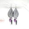 Boucles d'oreilles gouttes noires spirales feuilles plumes perles attrape-rêves acier inoxydable par Odacassie les créations de Cassandre