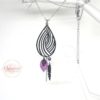 Collier goutte noire spirales feuilles plume perle violet acier inoxydable par Odacassie les créations de Cassandre
