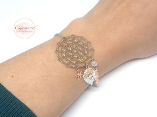 Bracelet dreamcatcher blanc or rose fines estampes acier inoxydable par Odacassie