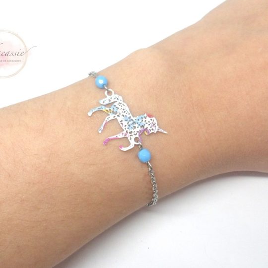 Bracelet licorne à composer choix du connecteur et des perles taille enfant ou adulte acier inoxydable par Odacassie