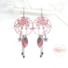 Boucles d'oreilles fleuries rouges et noires fines estampes perles acier inoxydable par Odacassie