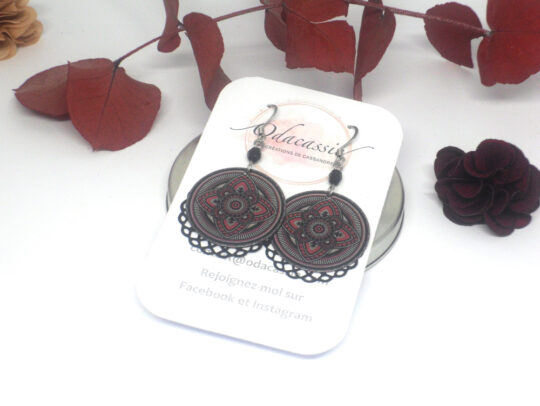 Boucles d'oreilles esprit mandala estampes noires par Odacassie