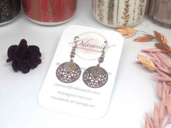 Boucles d'oreilles mandalas vieux mauve argenté or rose par Odacassie